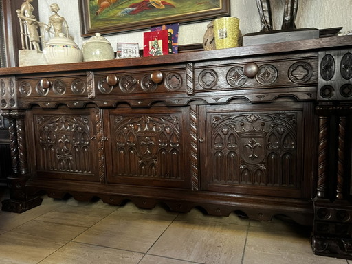 Eikenhouten Dressoir, Wandkast Met Mooie Ornamenten