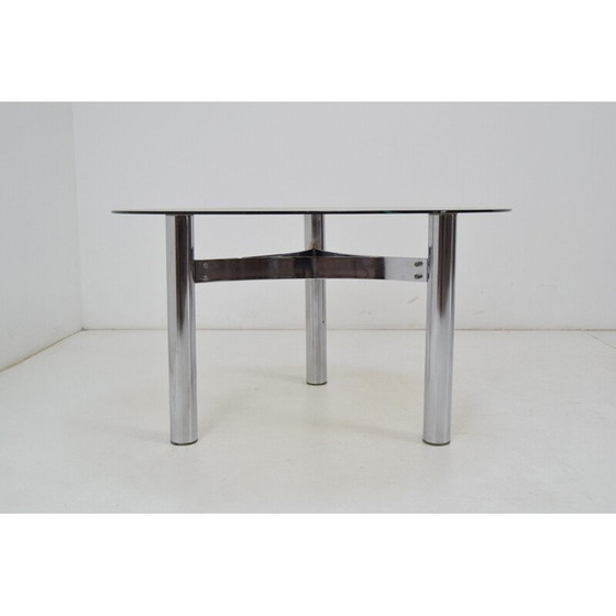 Image 1 of Vintage chromen salontafel in glas, Tsjecho-Slowakije 1980