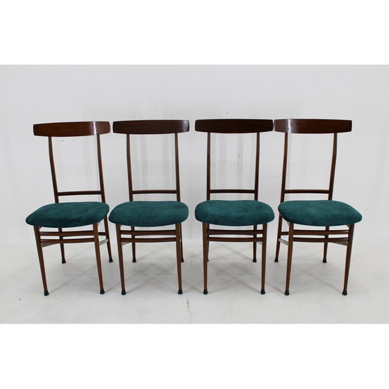 Image 1 of Set van 4 vintage mahonie eetkamerstoelen, Italië 1960