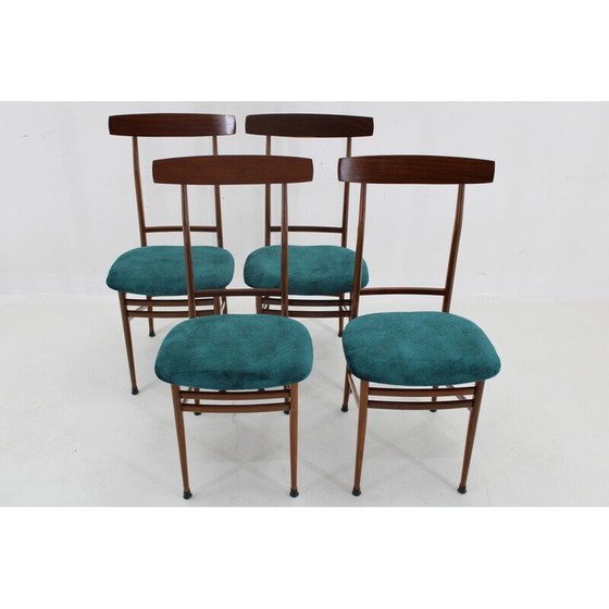 Image 1 of Set van 4 vintage mahonie eetkamerstoelen, Italië 1960
