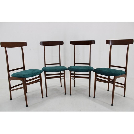 Image 1 of Set van 4 vintage mahonie eetkamerstoelen, Italië 1960