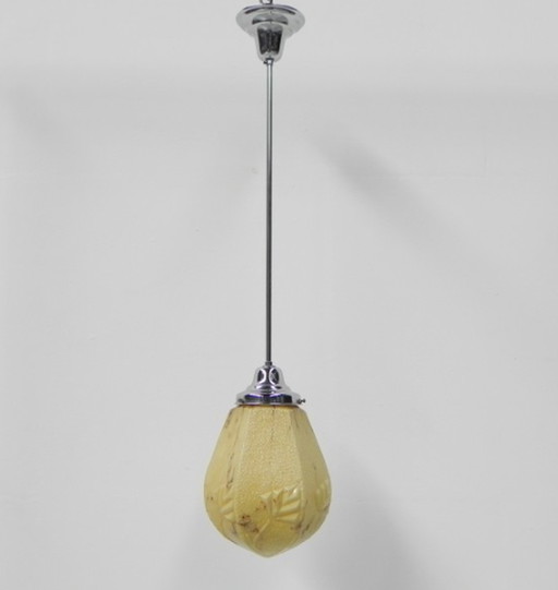 Art deco hanglamp met gemarmerde zeshoekige kap