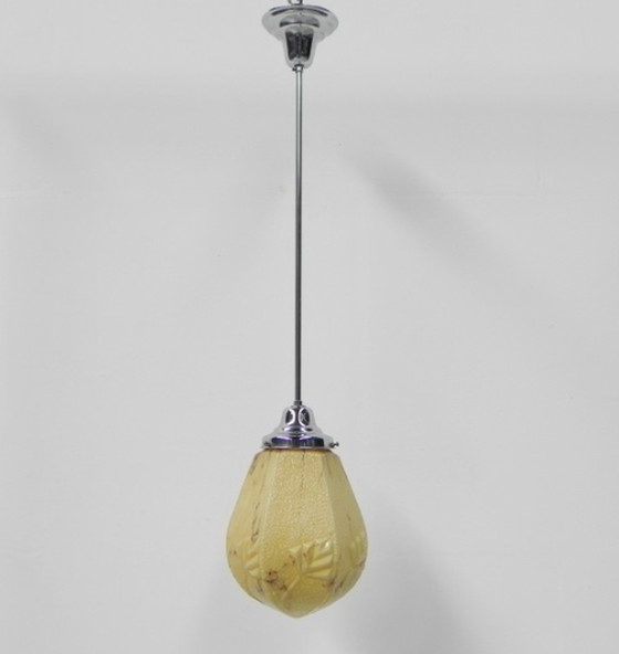 Image 1 of Art deco hanglamp met gemarmerde zeshoekige kap