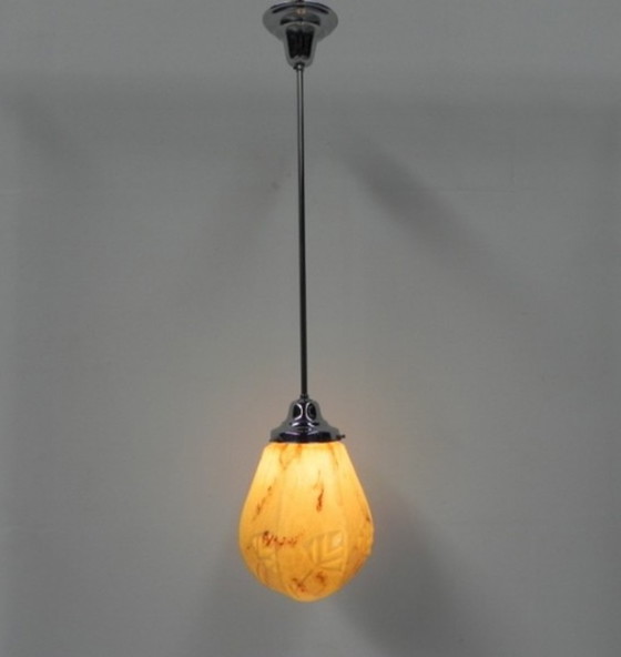 Image 1 of Art deco hanglamp met gemarmerde zeshoekige kap