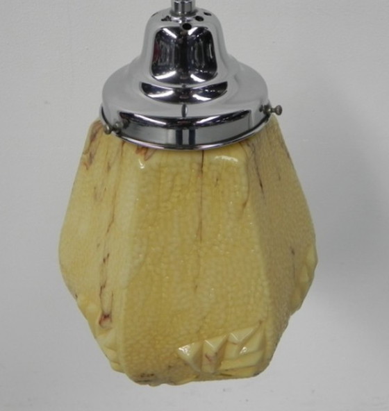 Image 1 of Art deco hanglamp met gemarmerde zeshoekige kap