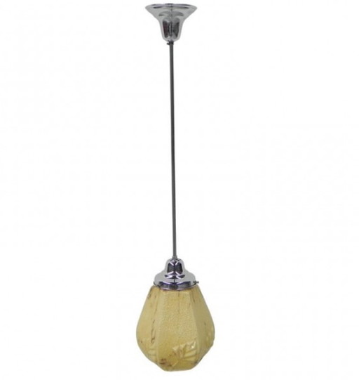 Art deco hanglamp met gemarmerde zeshoekige kap