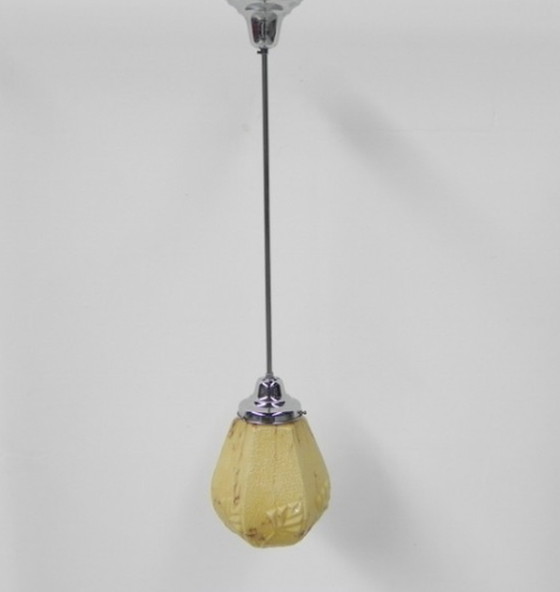 Image 1 of Art deco hanglamp met gemarmerde zeshoekige kap