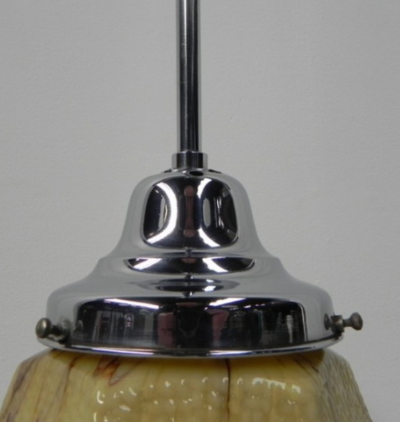 Image 1 of Art deco hanglamp met gemarmerde zeshoekige kap