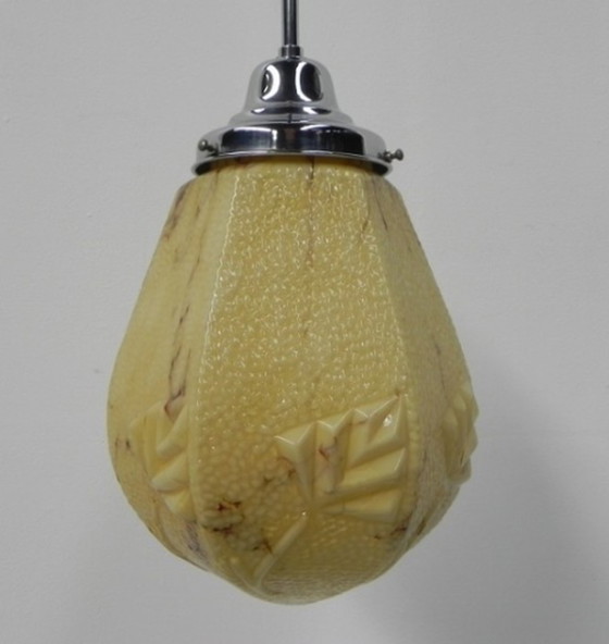 Image 1 of Art deco hanglamp met gemarmerde zeshoekige kap