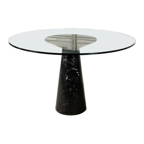 Image 1 of Mid-century zwart marmeren poten en glazen blad eettafel door Angelo Mangiarotti, Italië 1970