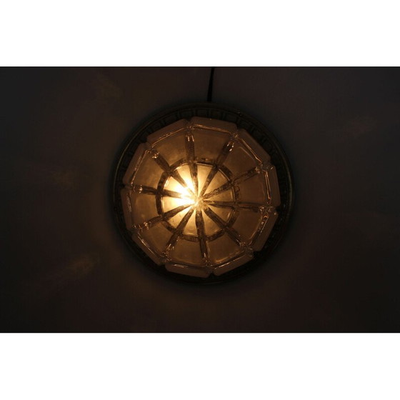 Image 1 of Vintage art deco plafondlamp in glas en messing, Tsjecho-Slowakije 1930