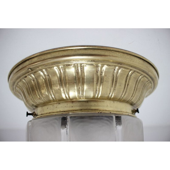 Image 1 of Vintage art deco plafondlamp in glas en messing, Tsjecho-Slowakije 1930