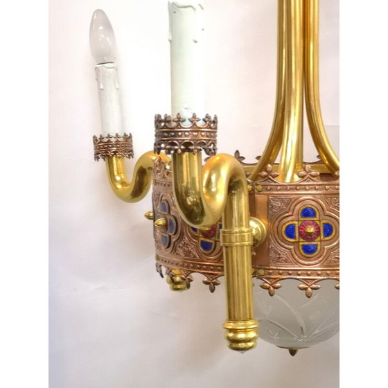 Image 1 of Vintage vergulde 3-lichts kroonluchter van Jozsef Engelsz, 1970