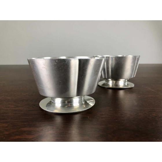 Image 1 of Paar vintage tinnen kandelaars van Just Andersen, Denemarken 1940