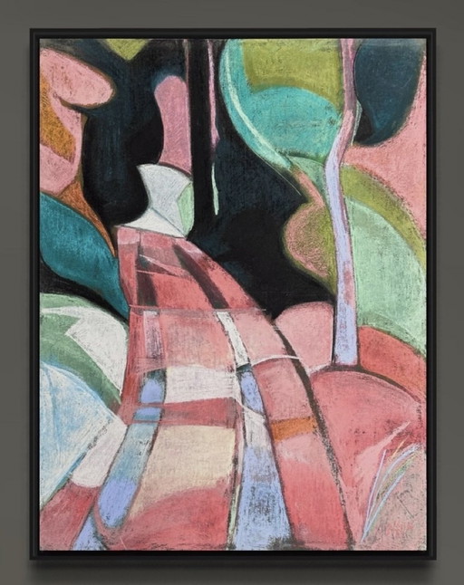 Odette Collon 1926-2012 Schitterende abstracte pastel "L'Allée Ii" Bekende Belgische kunstenares