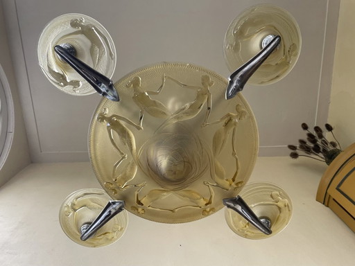 Lamp Hanglamp Art Deco 1930 Met Zeemeerminnen Gele Schalen Frans