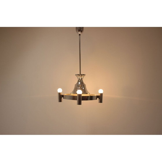 Image 1 of Vintage kroonluchter van metaal en glas, Tsjecho-Slowakije 1940