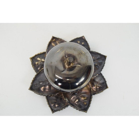 Image 1 of Vintage metalen en glazen container, Tsjecho-Slowakije 1950