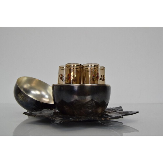 Image 1 of Vintage metalen en glazen container, Tsjecho-Slowakije 1950