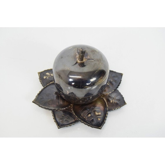 Image 1 of Vintage metalen en glazen container, Tsjecho-Slowakije 1950