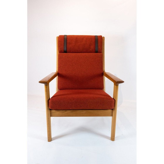 Image 1 of Grote vintage fauteuil in eiken en rode wollen stof van Hans J. Wegner en Getama 1960