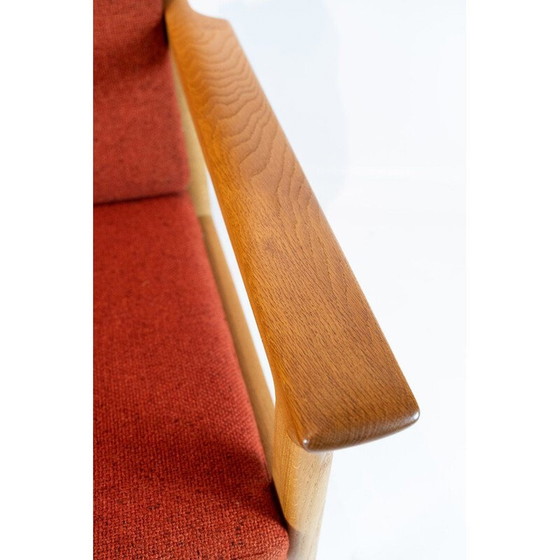 Image 1 of Grote vintage fauteuil in eiken en rode wollen stof van Hans J. Wegner en Getama 1960