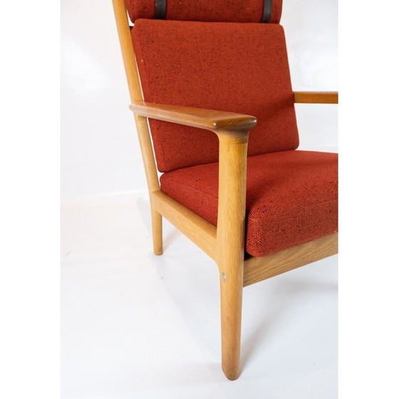 Image 1 of Grote vintage fauteuil in eiken en rode wollen stof van Hans J. Wegner en Getama 1960