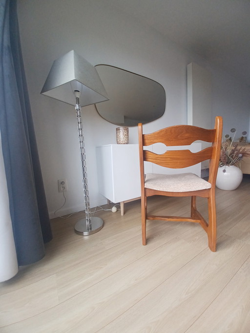 6x Vintage eetkamerstoelen van hout en stof