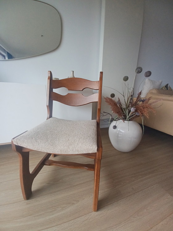 Image 1 of 6x Vintage eetkamerstoelen van hout en stof