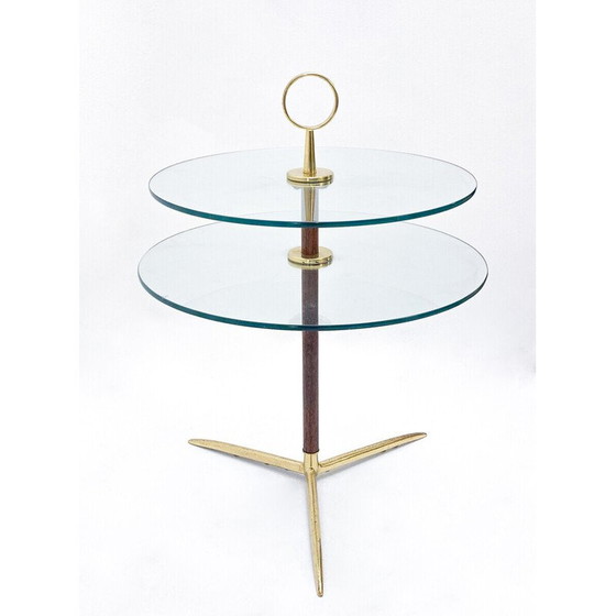Image 1 of Vintage bijzettafel van messing en glas, Italië 1960