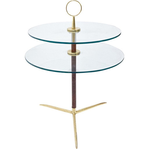 Vintage bijzettafel van messing en glas, Italië 1960