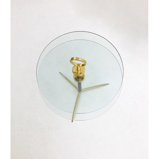Image 1 of Vintage bijzettafel van messing en glas, Italië 1960