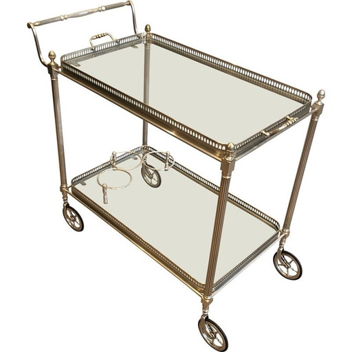 Vintage verzilverd messing roltafeltje van Maison Jansen, jaren 1940