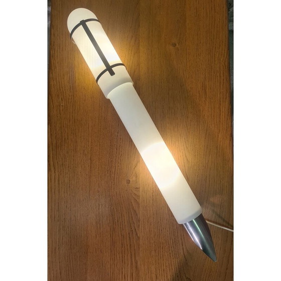 Image 1 of Vintage pennenlamp in vernikkeld staal en wit opaline glas voor Diw