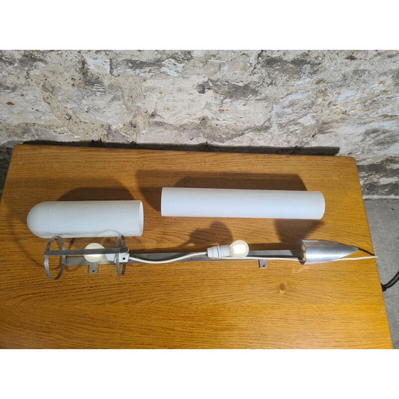 Image 1 of Vintage pennenlamp in vernikkeld staal en wit opaline glas voor Diw