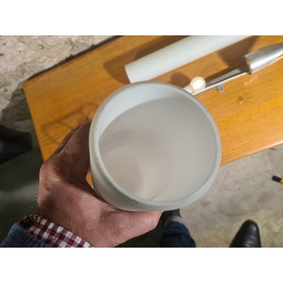 Image 1 of Vintage pennenlamp in vernikkeld staal en wit opaline glas voor Diw