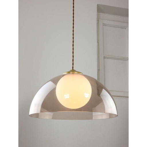 Vintage hanglamp van messing en opaline glas, Italië