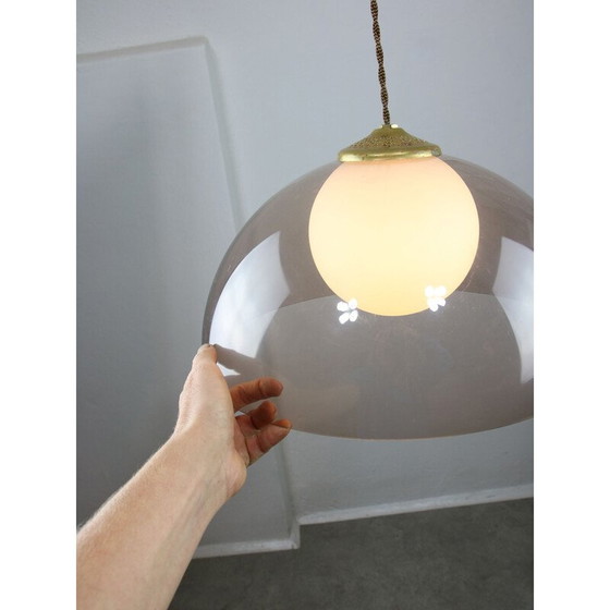 Image 1 of Vintage hanglamp van messing en opaline glas, Italië