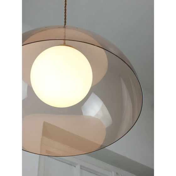 Image 1 of Vintage hanglamp van messing en opaline glas, Italië