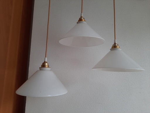 Vintage Driehoek Opaal Opaline Melkglas Wit Hanglamp Glas