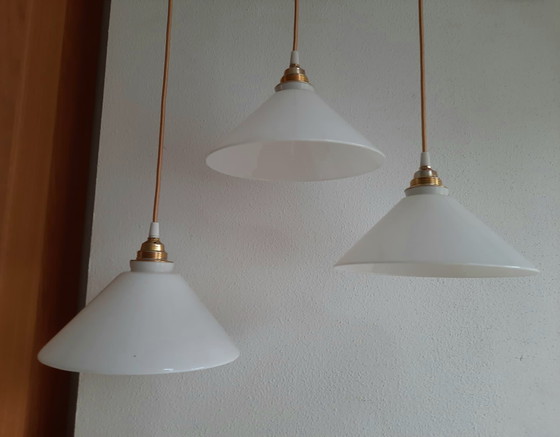 Image 1 of Vintage Driehoek Opaal Opaline Melkglas Wit Hanglamp Glas