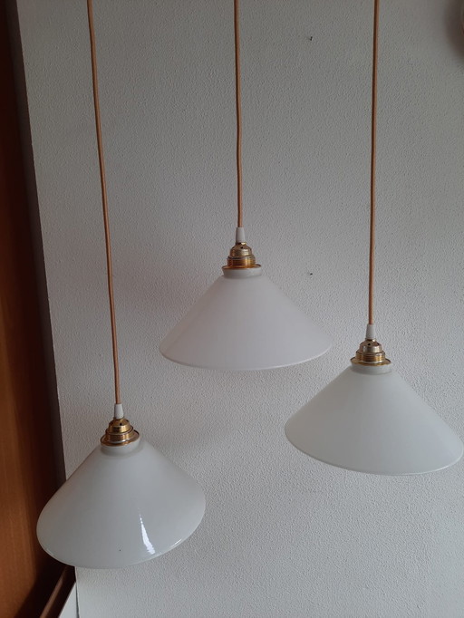 Vintage Driehoek Opaal Opaline Melkglas Wit Hanglamp Glas