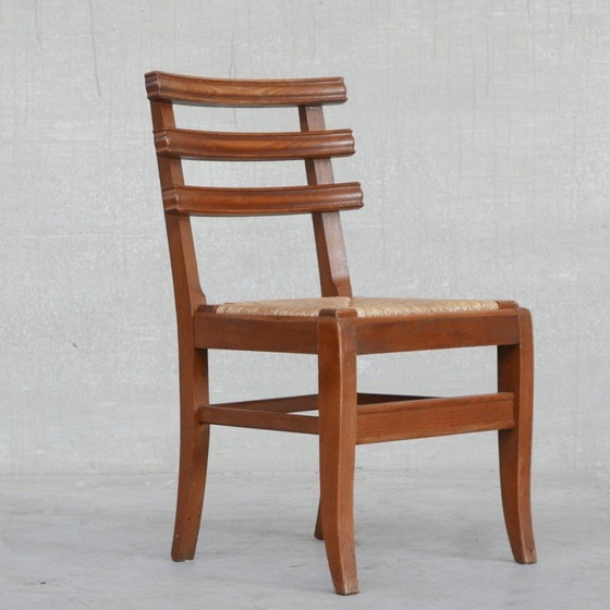 Image 1 of Set van 6 Franse eikenhouten eetkamerstoelen uit de Mid Century, 1950
