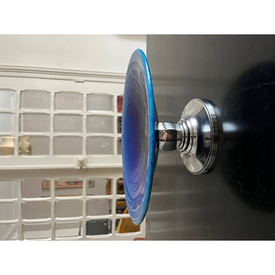 Image 1 of Vintage blauw aardewerk en verchroomd metalen schaaltje van Paul Millet voor Sévres, 1930