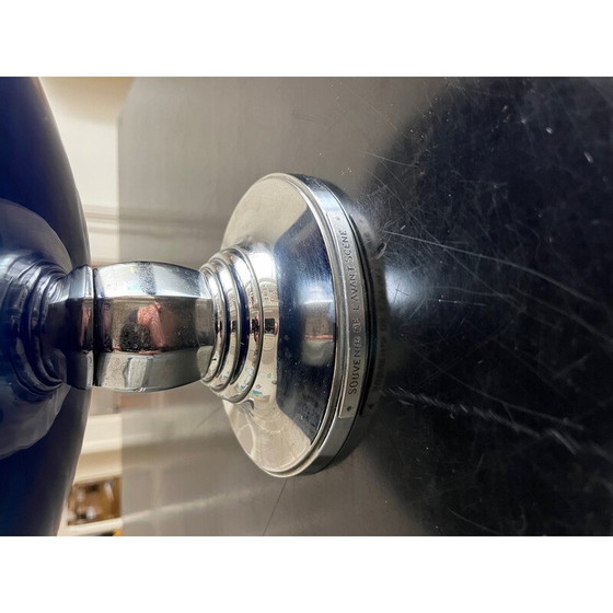 Image 1 of Vintage blauw aardewerk en verchroomd metalen schaaltje van Paul Millet voor Sévres, 1930