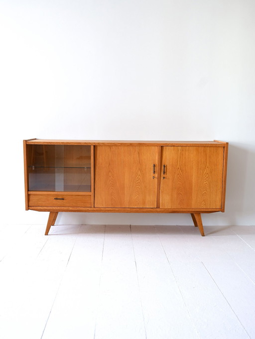 Vintage eiken dressoir met glazen vitrinekast - 1960S Scandinavisch Mid Century Buffet