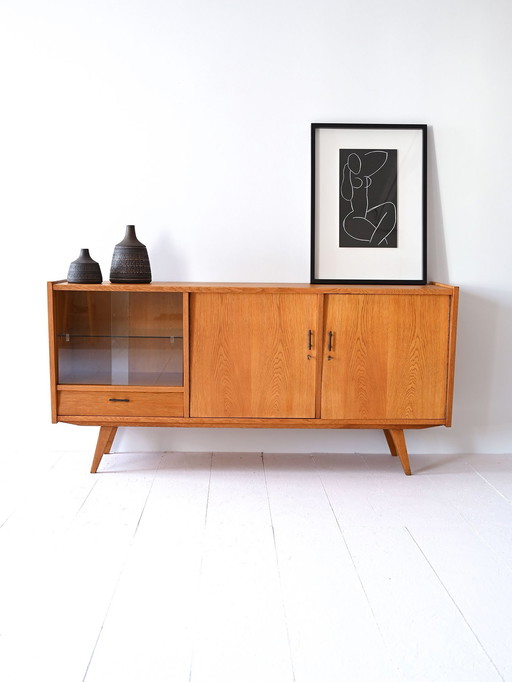 Vintage eiken dressoir met glazen vitrinekast - 1960S Scandinavisch Mid Century Buffet