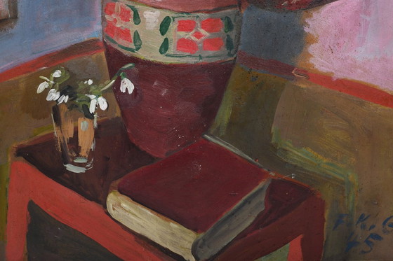 Image 1 of Friedrich Karl Gotsch, Stilleven, 1945, Gouache en olieverf, ingelijst