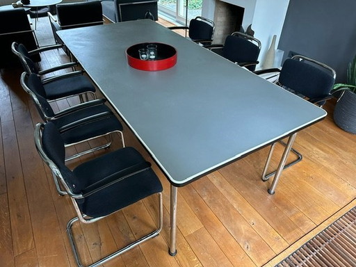 6x Gebr Van Der Stroom Dutch Originals Model Gispen 201 Stoelen + Tafel