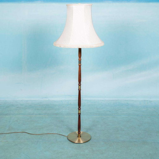 Scandinavische vloerlamp 60s, vintage houten staande lamp